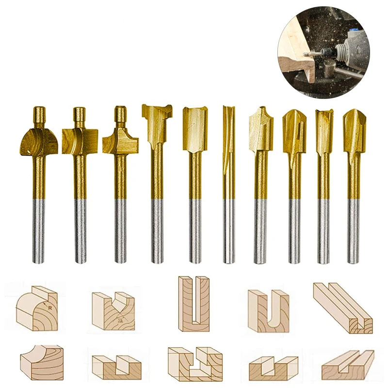 End Mill Set - 木工用ルータービット HSS ミリングカッター ドレメルロータリーツール用 DIY 木工カーバイド彫刻、刻印、トリミング、穴あけ、木工用