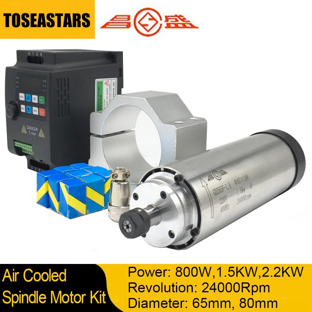 Water Cooled Spindle - 800W、1.5KW、2.2KW CNC空冷スピンドルモーターキット。CNCルーター用スピンドル、220V/380V、24000rpm、4ベアリング。木工彫刻用。