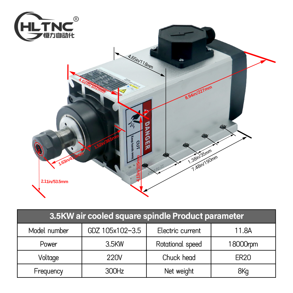 3.5KW ER20 220V角型フライエッジジャンクション - Spindle Motor のレビューと価格